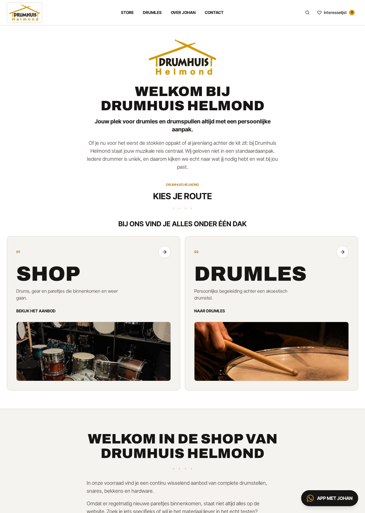 Homepage van de website van Drumhuis Helmond