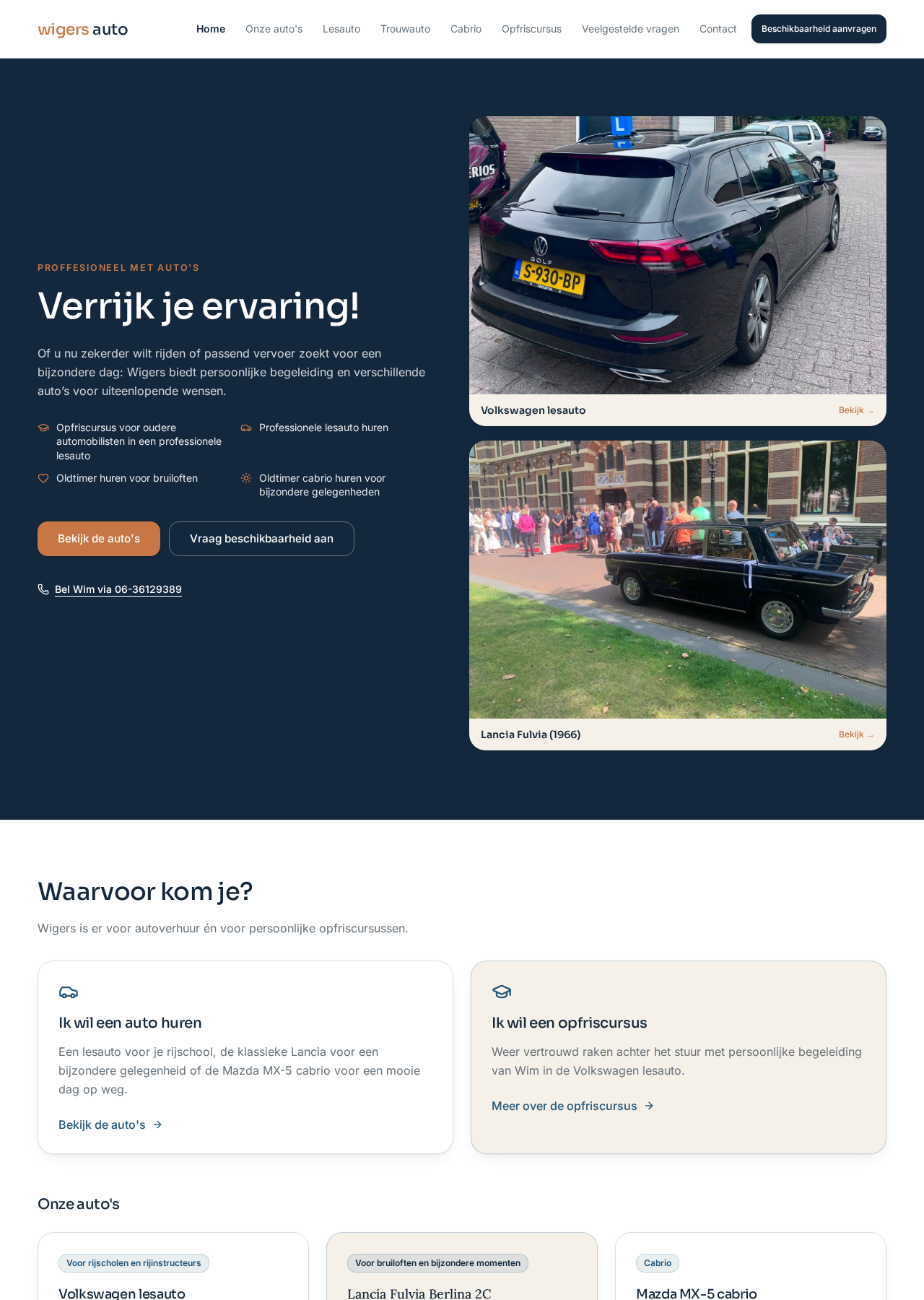 Homepage van de website van Wigers Auto in Assen